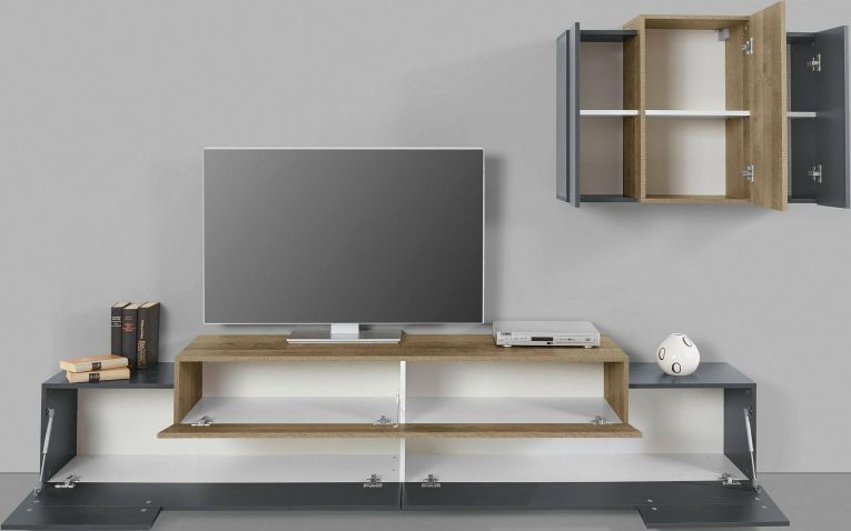 Mobile soggiorno in legno 240cm antracite e acero - Alaskino