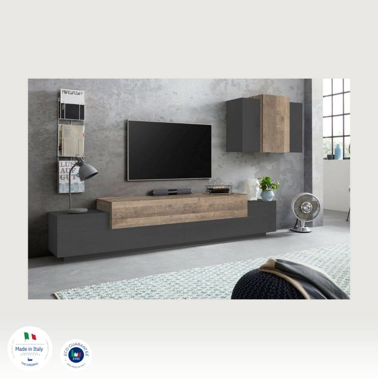Mobile soggiorno in legno 240cm antracite e acero - Alaskino