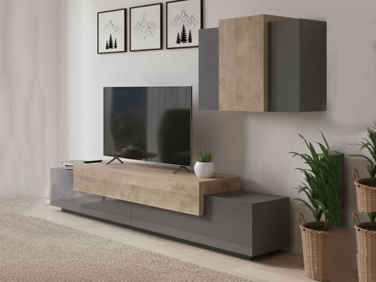 Mobile soggiorno in legno 240cm antracite e acero - Alaskino