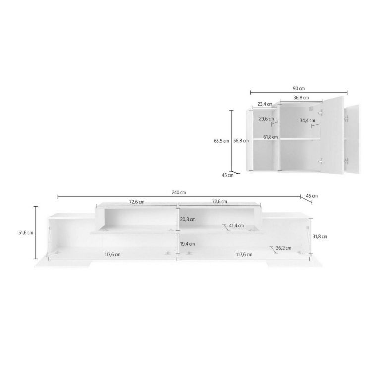 Mobile soggiorno in legno 240cm bianco lucido - Alaskino