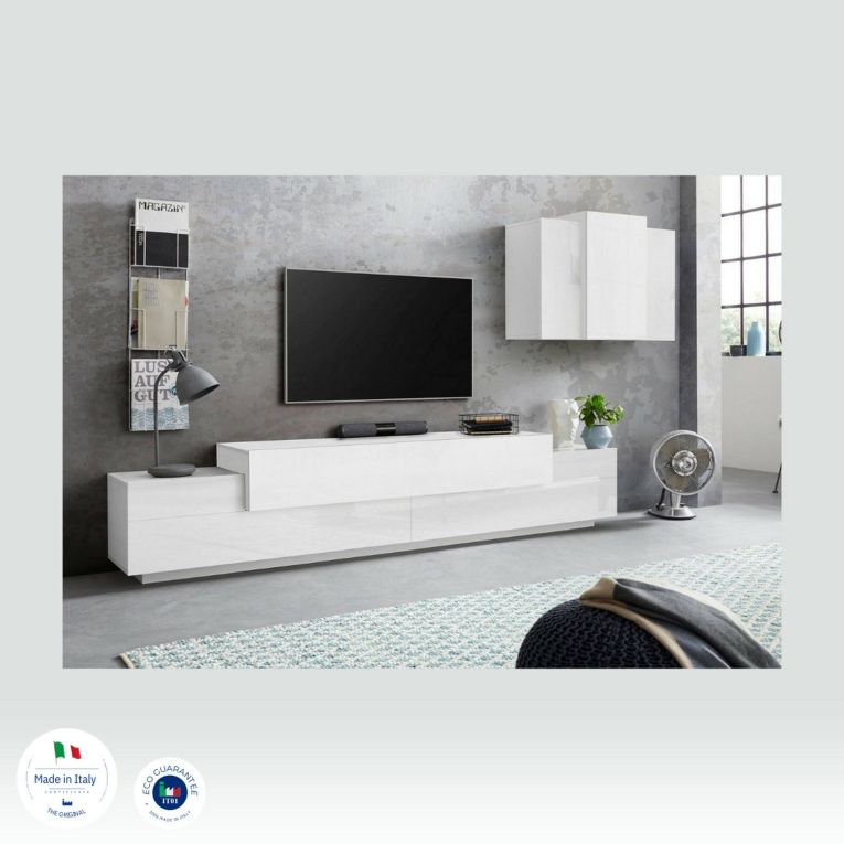 Mobile soggiorno in legno 240cm bianco lucido - Alaskino