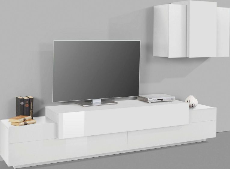Mobile soggiorno in legno 240cm bianco lucido - Alaskino