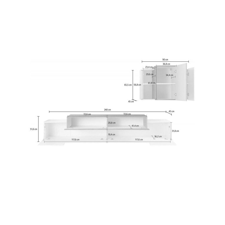 Mobile soggiorno in legno 240cm bianco lucido e ardesia - Alaskino