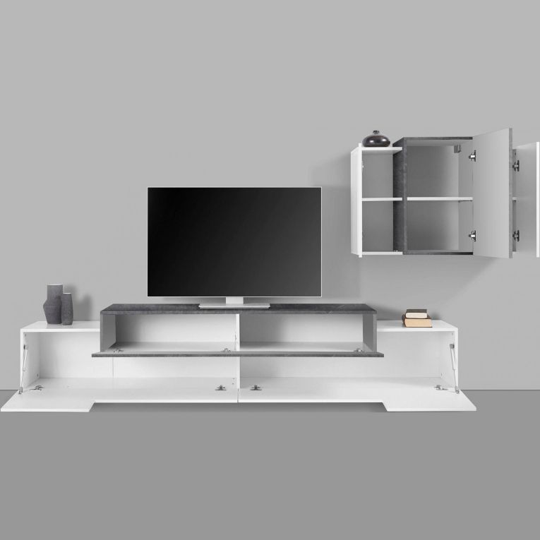 Mobile soggiorno in legno 240cm bianco lucido e ardesia - Alaskino