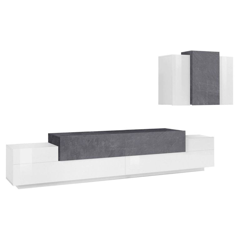 Mobile soggiorno in legno 240cm bianco lucido e ardesia - Alaskino