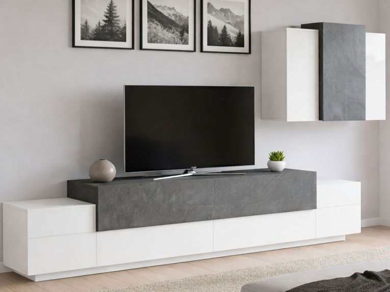 Mobile soggiorno in legno 240cm bianco lucido e ardesia - Alaskino