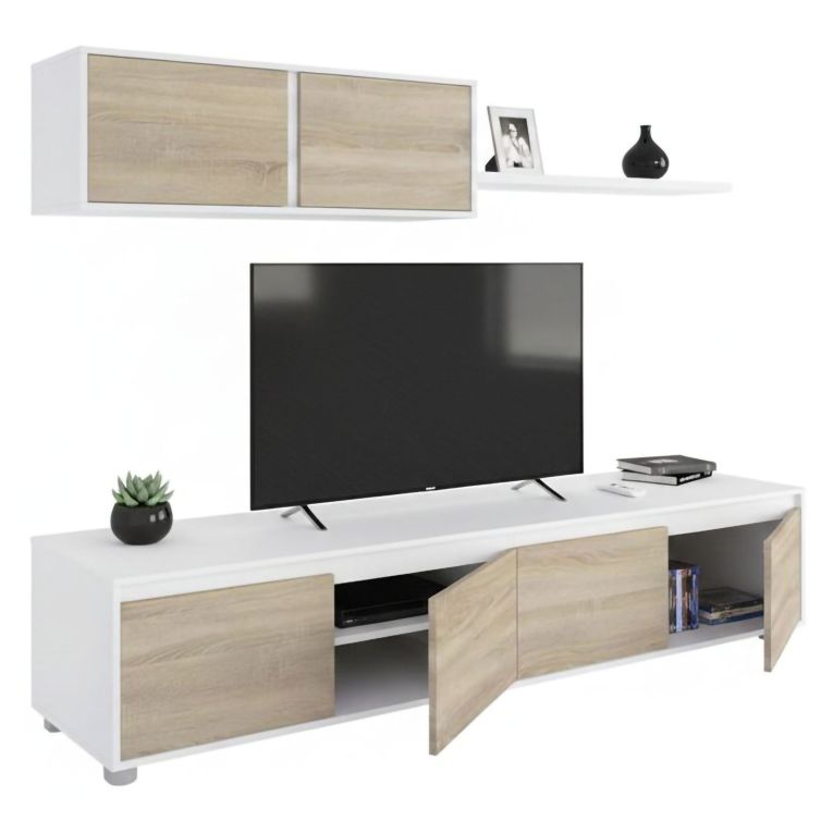 Mobile soggiorno moderno 200cm bianco e rovere - Amir