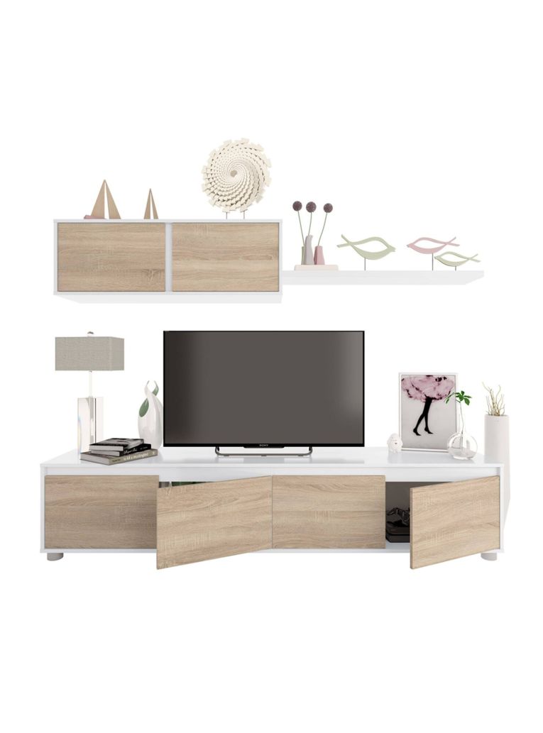 Mobile soggiorno moderno 200cm bianco e rovere - Amir