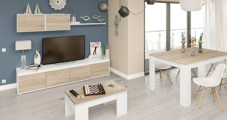 Mobile soggiorno moderno 200cm bianco e rovere - Amir