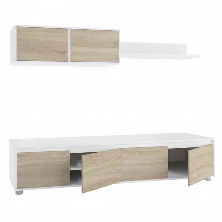 Mobile soggiorno moderno 200cm bianco e rovere - Amir