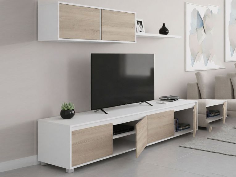 Mobile soggiorno moderno 200cm bianco e rovere - Amir