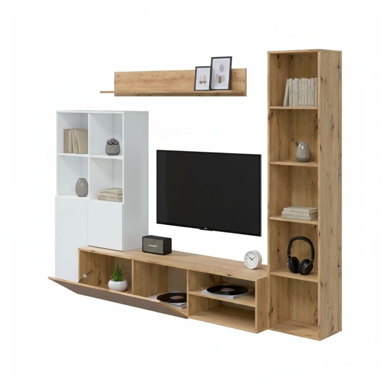 Mobile soggiorno modulabile 241cm bianco e legno - Argus