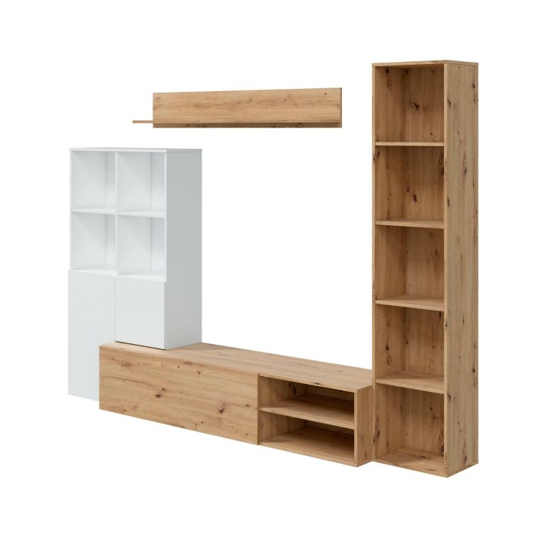 Mobile soggiorno modulabile 241cm bianco e legno - Argus