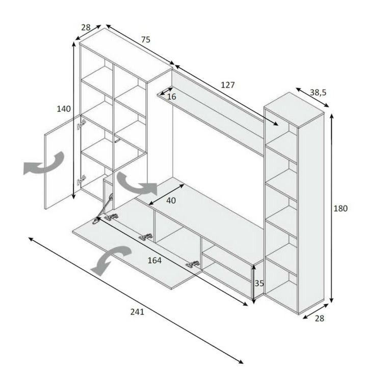 Mobile soggiorno modulabile 241cm bianco e legno - Argus