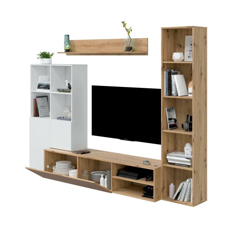 Mobile soggiorno modulabile 241cm bianco e legno - Argus