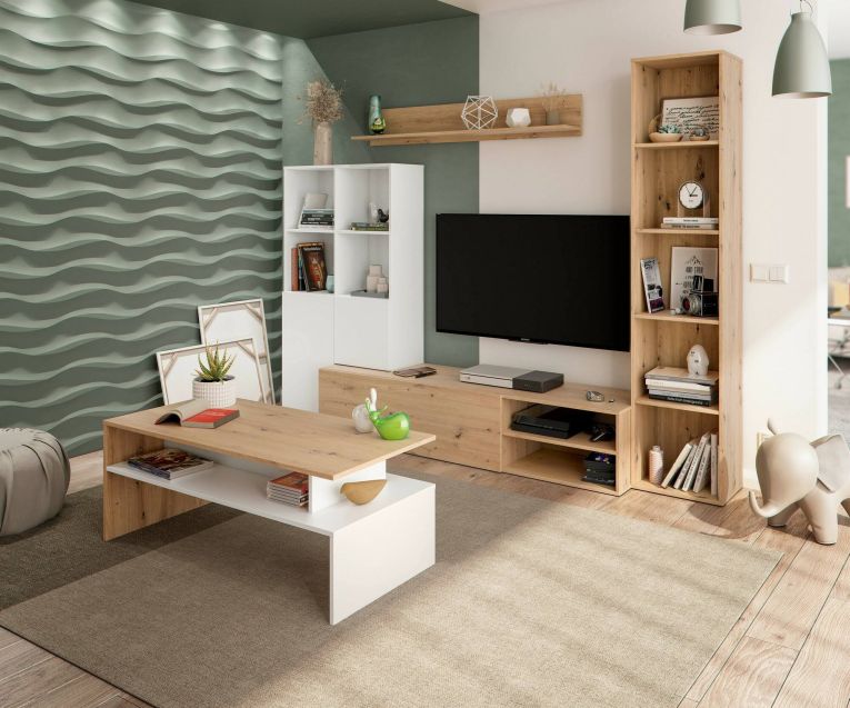 Mobile soggiorno modulabile 241cm bianco e legno - Argus