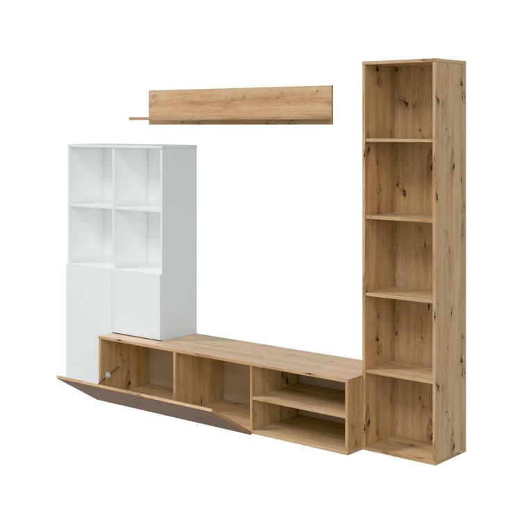 Mobile soggiorno modulabile 241cm bianco e legno - Argus