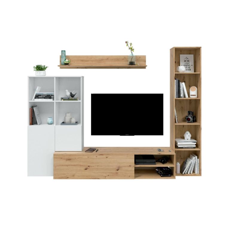 Mobile soggiorno modulabile 241cm bianco e legno - Argus