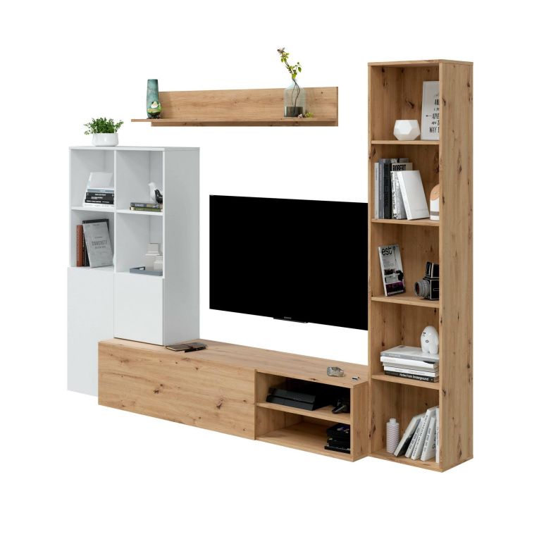 Mobile soggiorno modulabile 241cm bianco e legno - Argus