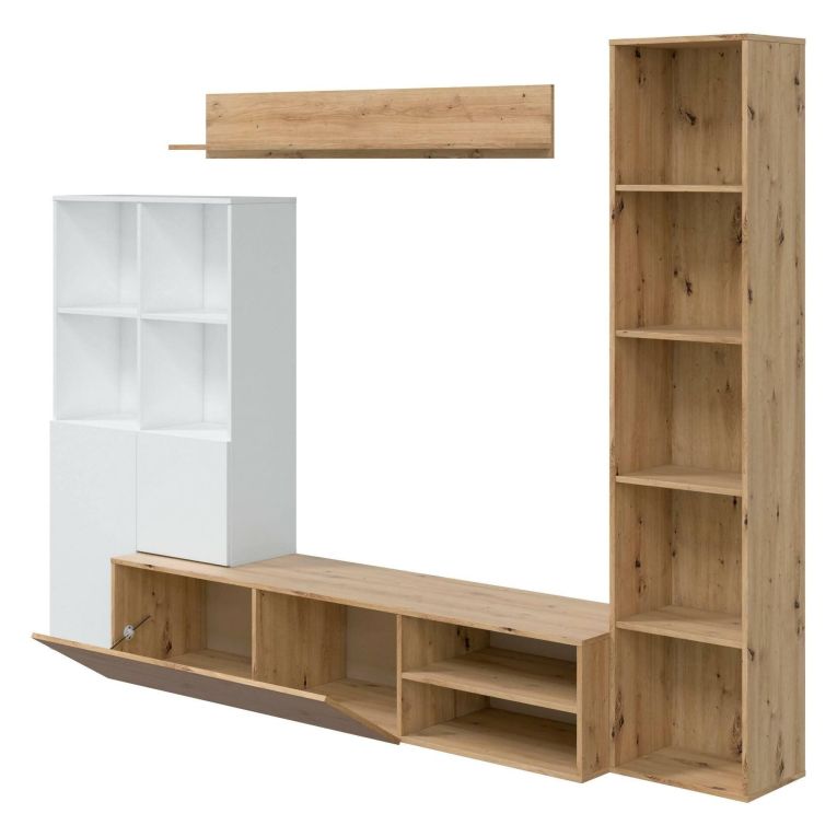 Mobile soggiorno modulabile 241cm bianco e legno - Argus
