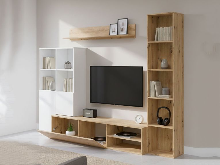 Mobile soggiorno modulabile 241cm bianco e legno - Argus