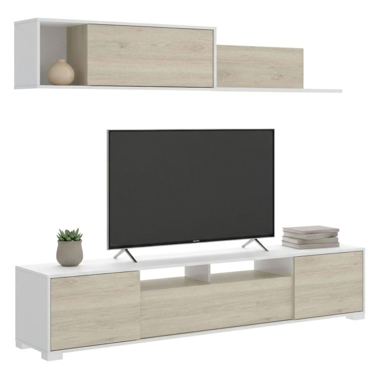 Mobile soggiorno multifunzione 200cm rovere e bianco lucido - Abbete