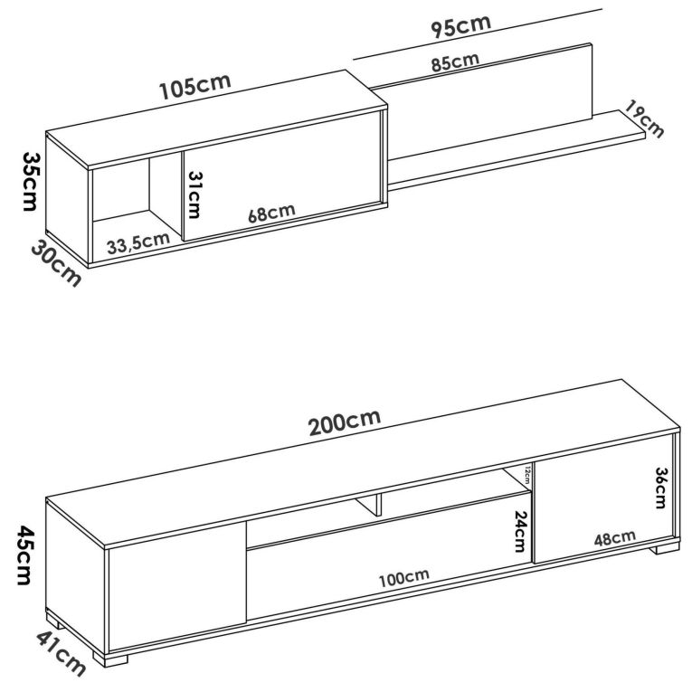Mobile soggiorno multifunzione 200cm rovere e bianco lucido - Abbete