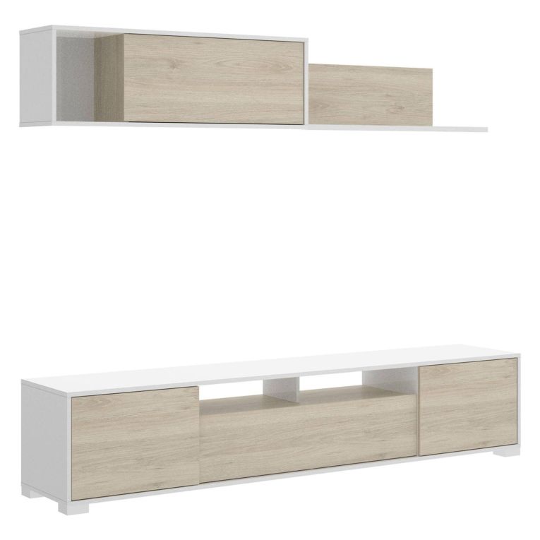 Mobile soggiorno multifunzione 200cm rovere e bianco lucido - Abbete