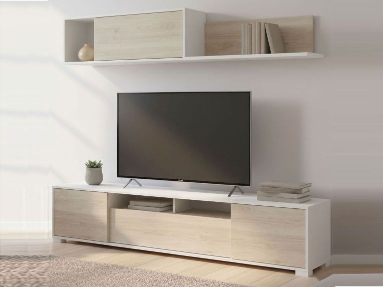 Mobile soggiorno multifunzione 200cm rovere e bianco lucido - Abbete