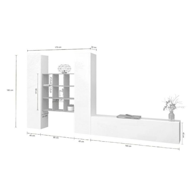 Mobile soggiorno multifunzione 270cm bianco lucido e acero - Genoveffa