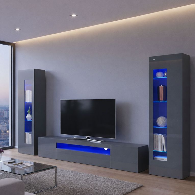 Mobile soggiorno multifunzione 290cm antracite lucido - Aslhey