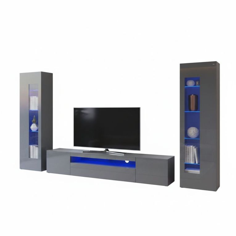 Mobile soggiorno multifunzione 290cm antracite lucido - Aslhey