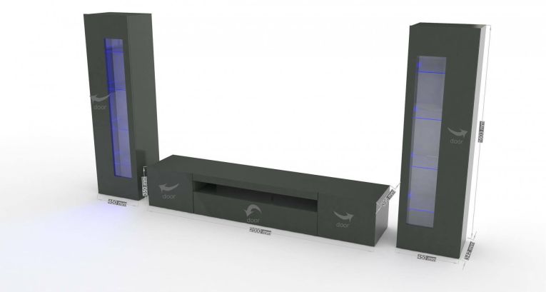 Mobile soggiorno multifunzione 290cm antracite lucido - Aslhey