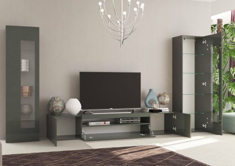 Mobile soggiorno multifunzione 290cm antracite lucido - Aslhey
