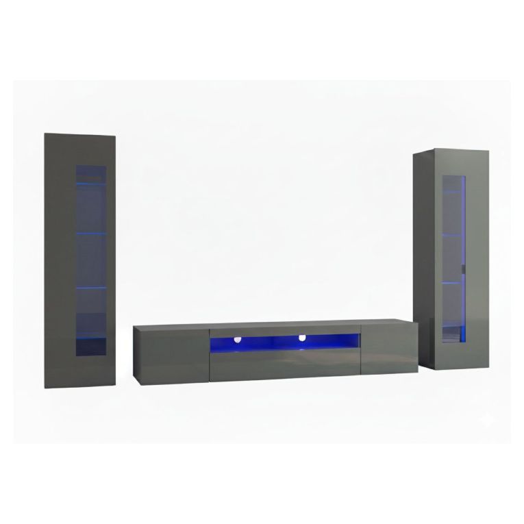 Mobile soggiorno multifunzione 290cm antracite lucido - Aslhey