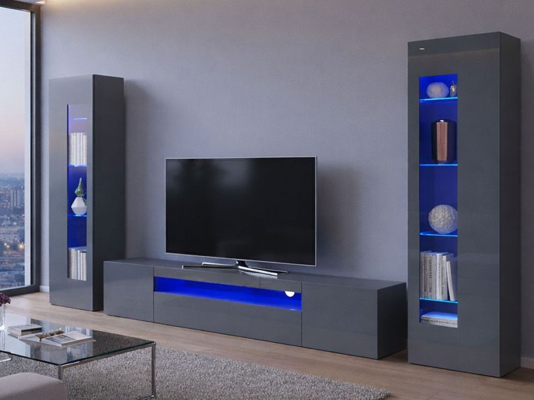 Mobile soggiorno multifunzione 290cm antracite lucido - Aslhey