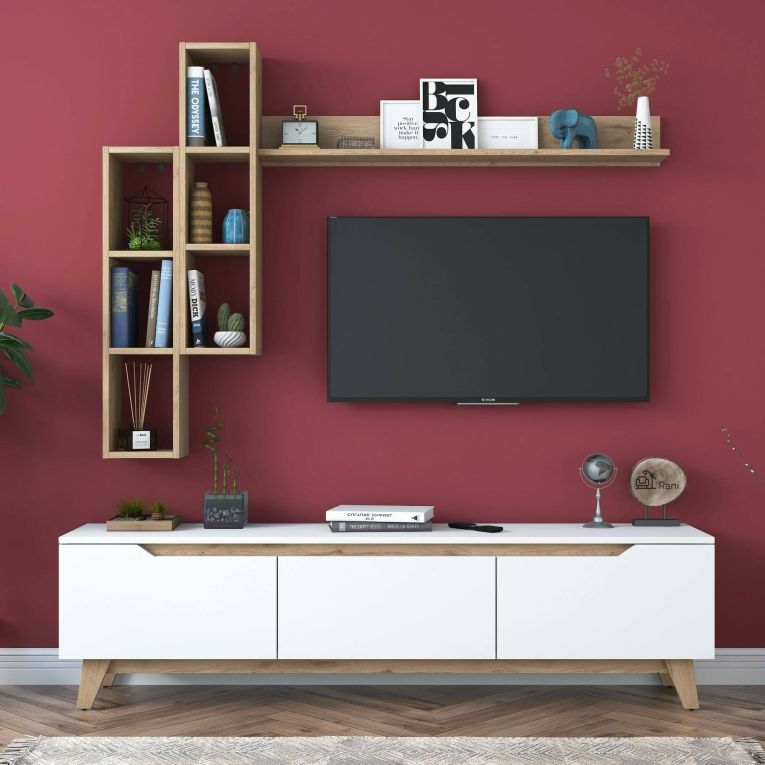 Mobile soggiorno scandi 180cm bianco e rovere - Atax