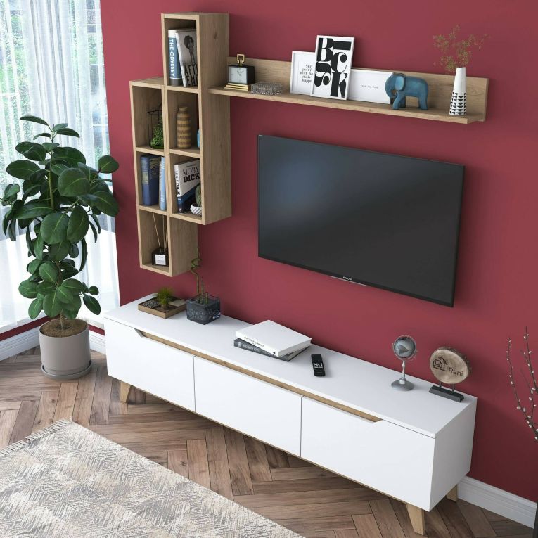 Mobile soggiorno scandi 180cm bianco e rovere - Atax