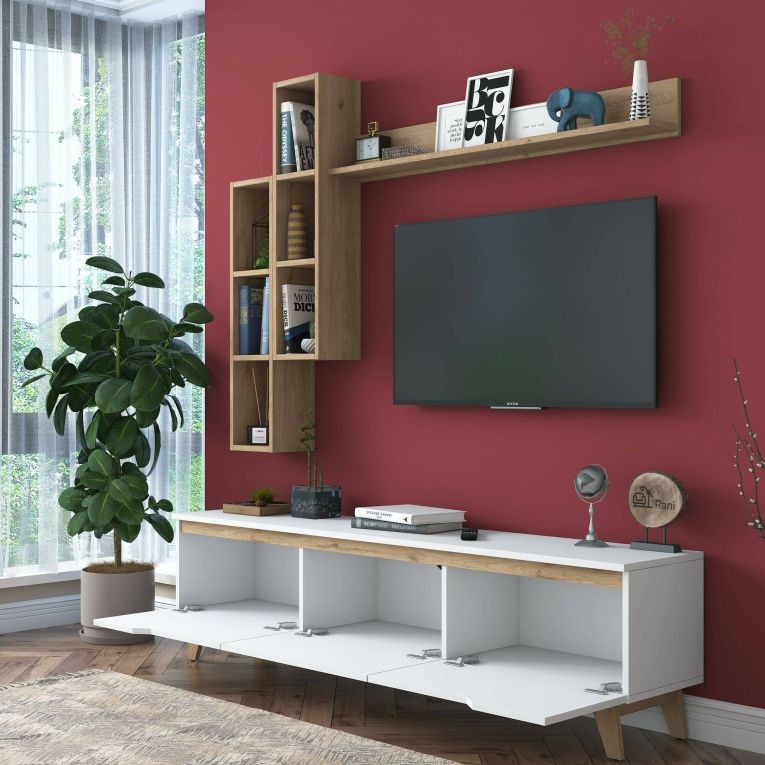 Mobile soggiorno scandi 180cm bianco e rovere - Atax