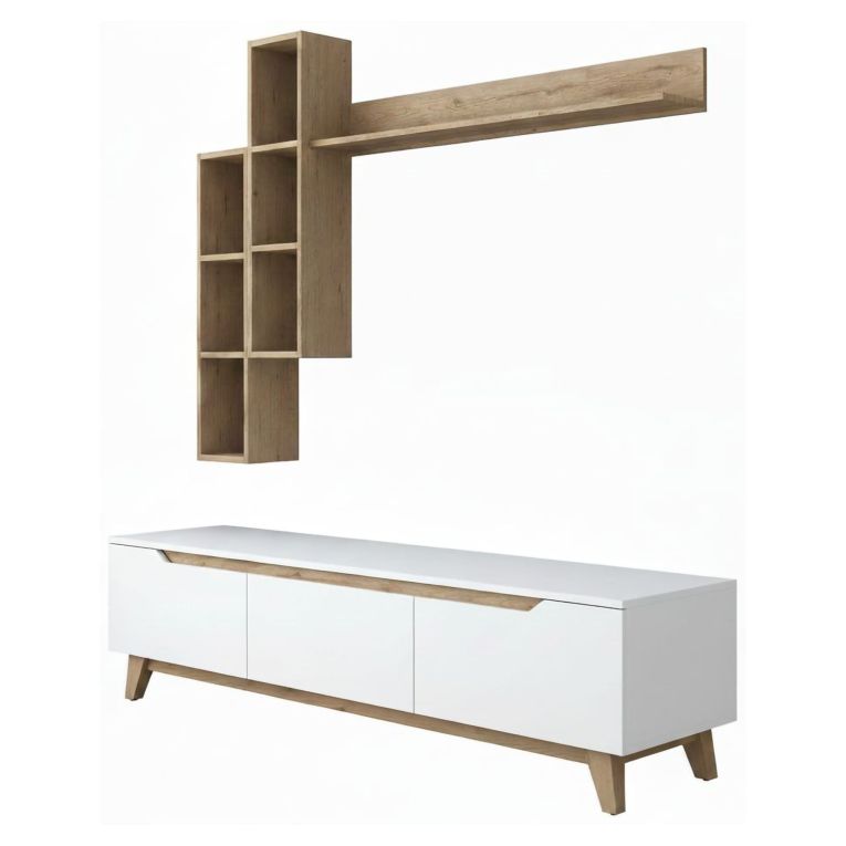 Mobile soggiorno scandi 180cm bianco e rovere - Atax