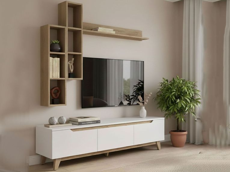 Mobile soggiorno scandi 180cm bianco e rovere - Atax