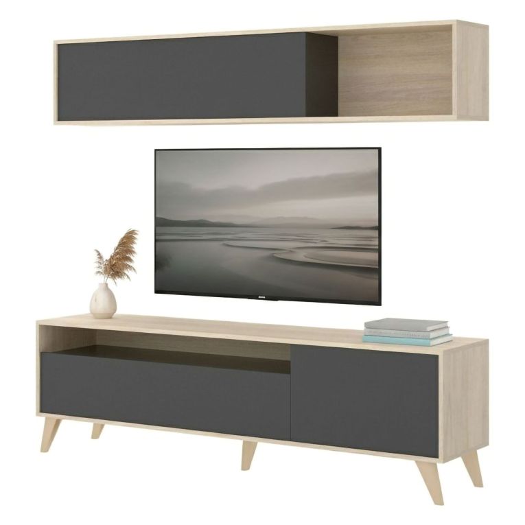 Mobile soggiorno smart 180cm antracite e legno - Arusha
