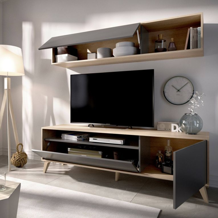 Mobile soggiorno smart 180cm antracite e legno - Arusha