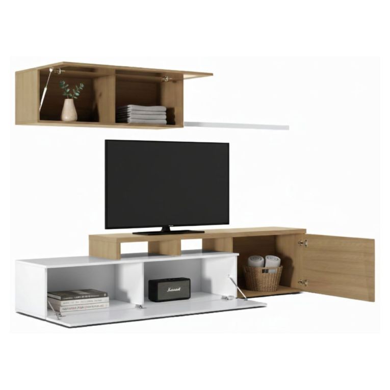 Mobile soggiorno smart 200cm rovere e bianco lucido - Amitraz