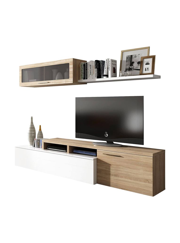 Mobile soggiorno smart 200cm rovere e bianco lucido - Amitraz