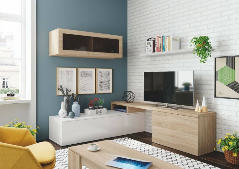 Mobile soggiorno smart 200cm rovere e bianco lucido - Amitraz