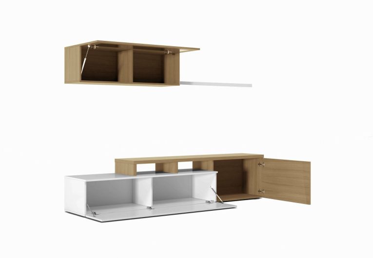 Mobile soggiorno smart 200cm rovere e bianco lucido - Amitraz