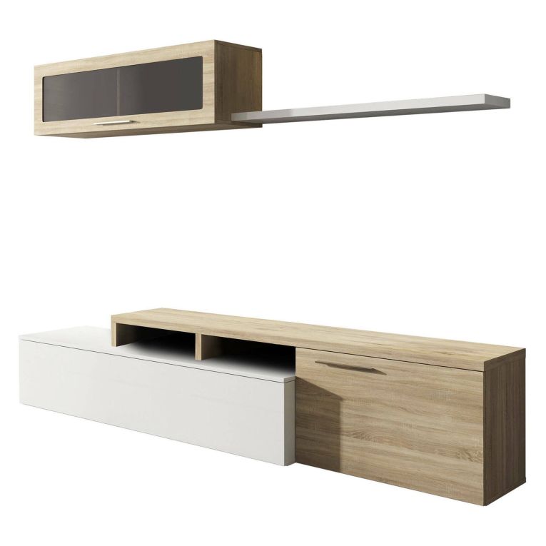 Mobile soggiorno smart 200cm rovere e bianco lucido - Amitraz