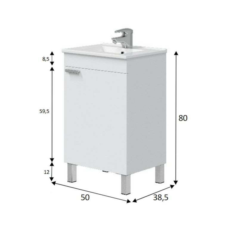 Mobile sottolavabo 1 anta 50x38x80h cm bianco lucido - Iselle