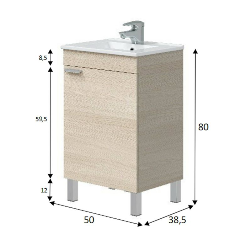 Mobile sottolavabo 1 anta 50x38x80h cm rovere - Iselle